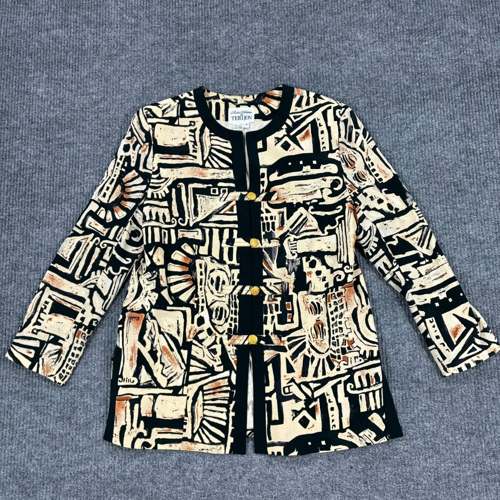 Vintage Terijon Richie Freeman Womens 16 Silk Abstract Print Jacket Made Korea